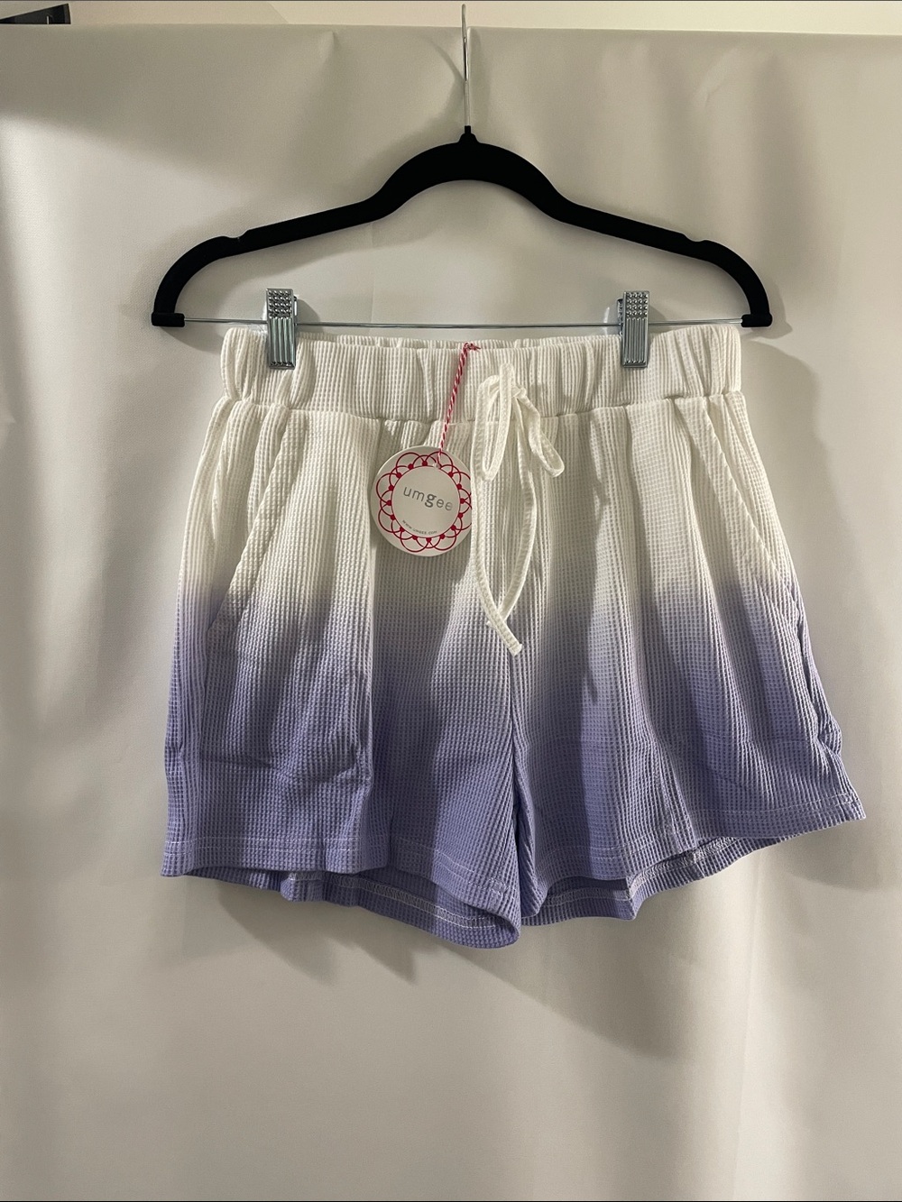 Umgee White to Lilac Ombre Waffle Knit Drawstring Shorts
